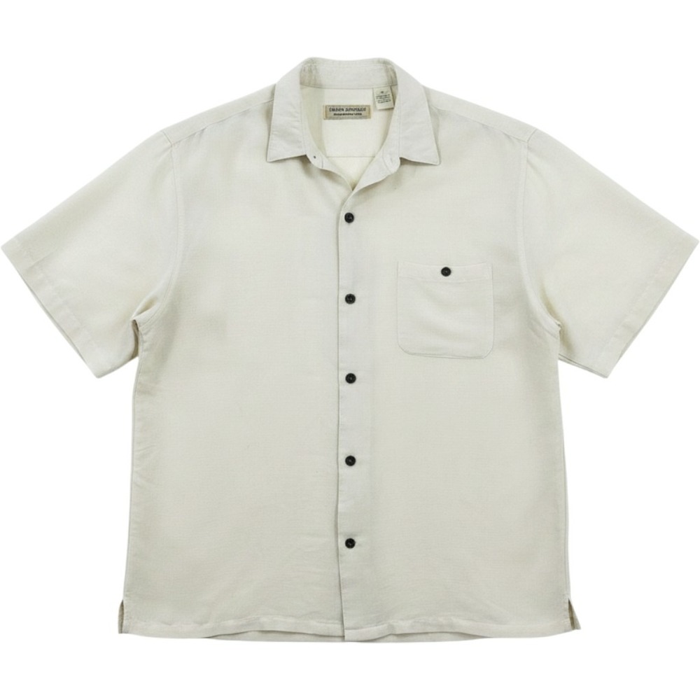 Island Republic Mens Short Sleeve Button Down Camp Shirt Ivory XL
